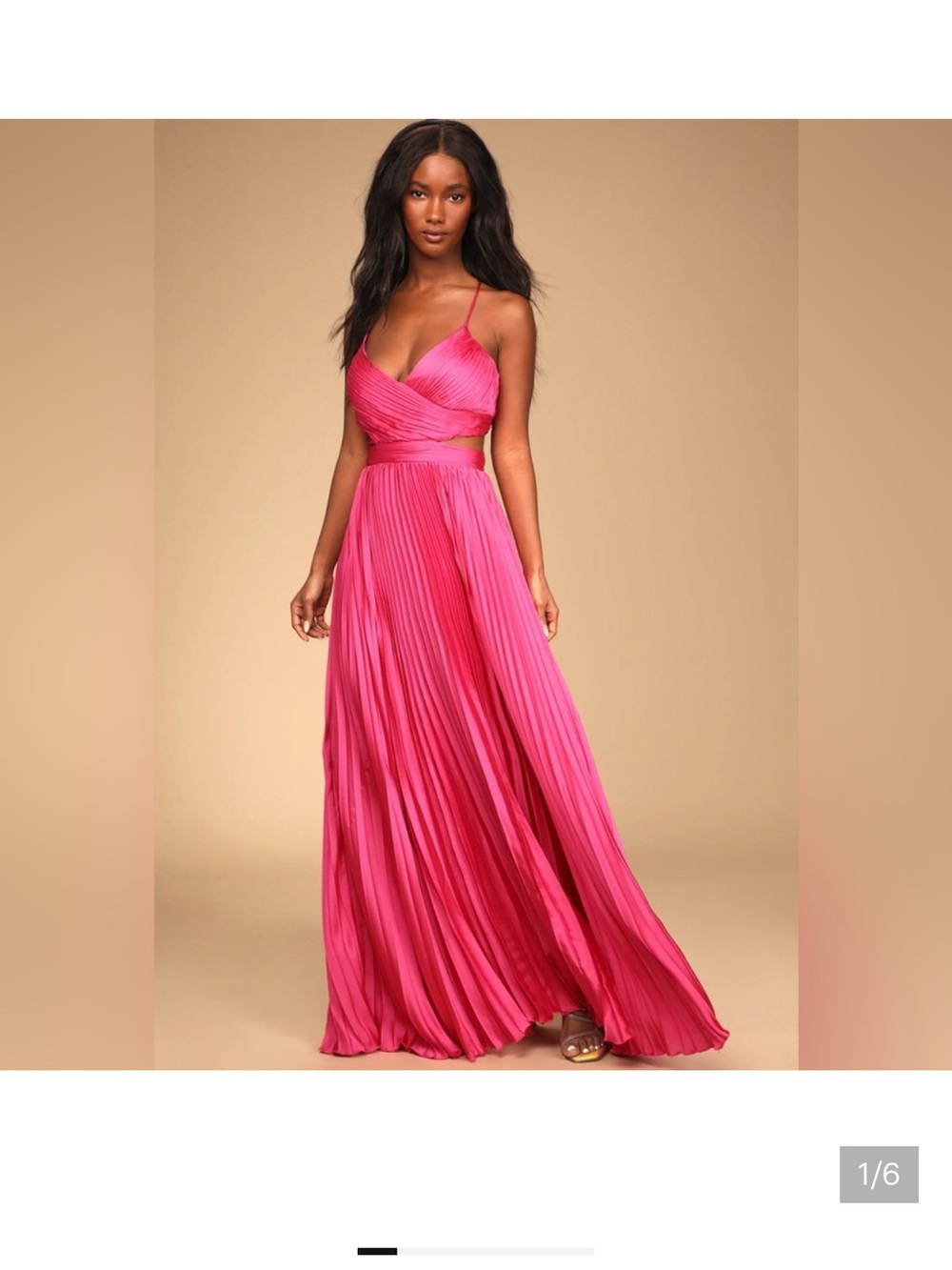 Lulu’s Got the Glam Pink Pleated Cut out Maxi Dress NWOT Small